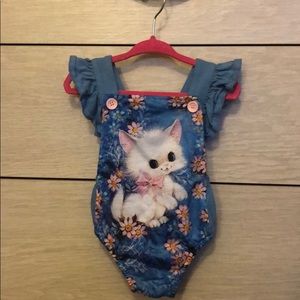 Girls infant blue kitty play suit